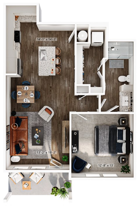 Floor plan for 1 bed, 1 bath, 816 sqft